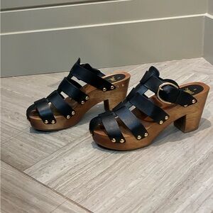 BEEK • “Magpie” Leather & Wooden Sole Clogs